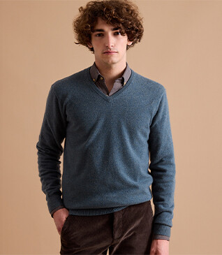 Green Melange v-neck wool jumper - ELIAN