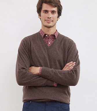 Brown v-neck wool jumper - ELIAN