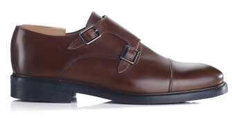 Patinated Chestnut Double Buckle Shoes - LINDSEY GOMME CITY