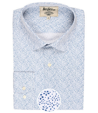 White shirt with blue patterns - Straight collar - MARIUS