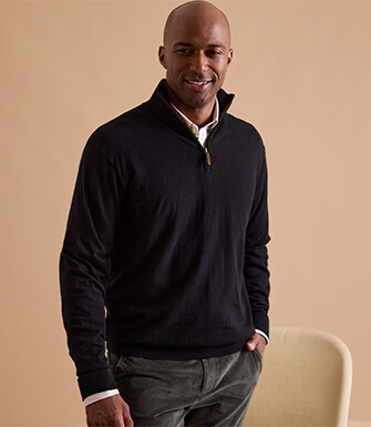 Black organic cotton/cashmere half-zip thin pullover - VLAD