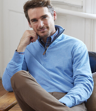 Blue Melange organic cotton/cashmere half-zip thin jumper - VLAD