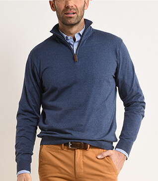 Dark Blue Melange cotton/cashmere half-zip thin jumper - VLAD