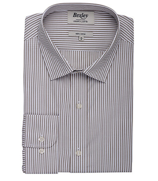 Taupe & White striped poplin shirt - MAXIMILIEN