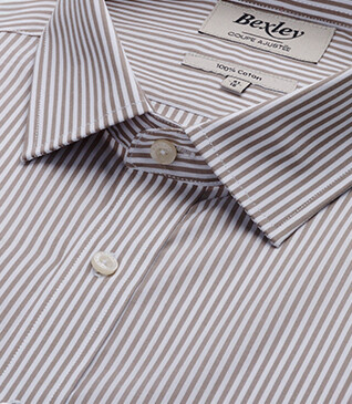 Taupe & White striped poplin shirt - MAXIMILIEN