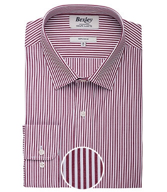 Burgundy & White striped poplin shirt - MAXIMILIEN