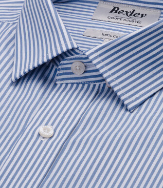 Grey Blue & White striped poplin shirt - MAXIMILIEN
