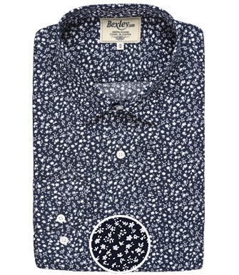 Navy shirt printed with white flowers patterns - MATHURIN