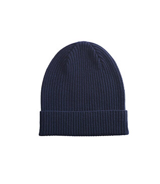 Navy Blue Wool Beanie Hat - BENNETH