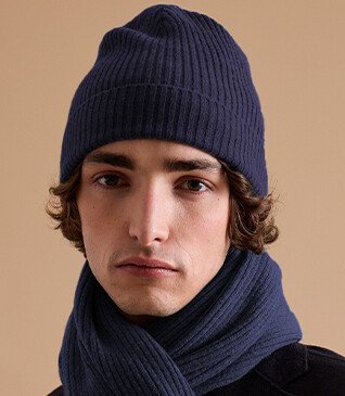 Navy Blue Wool Beanie Hat - BENNETH
