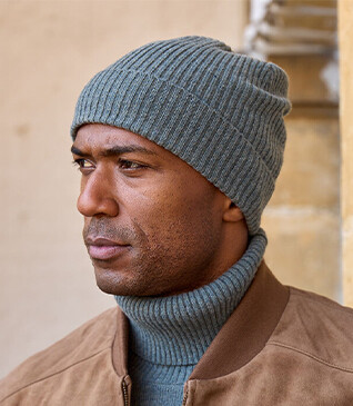 Green Melange Wool Beanie Hat - BENNETH