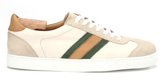 Beige Suede and Tweed Men's leather Trainers - MAYWOOD