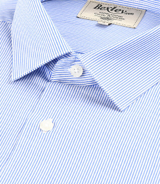 Shirt with thin blue stripes - Straight collar - AUBERTIN CLASSIC