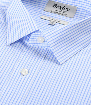 White shirt with light blue checks - Straight collar - ALFIERO