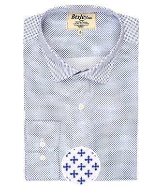 White shirt printed - blue patterns - Straight collar - BERANGER