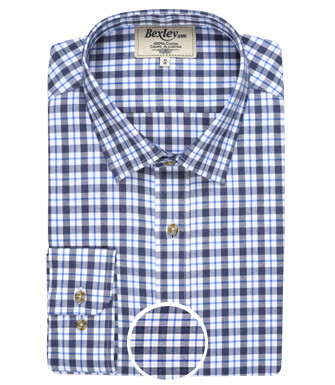 Flannel shirt with navy and blue checks - EDMOND