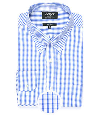 White Cotton shirt with blue checks - Pocket - SCOTT