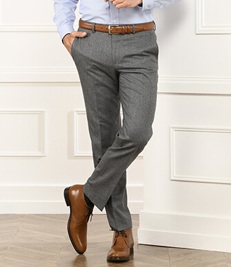 Men's Light grey melange Dress Trousers - LÉONARD