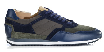 Navy leather and khaki suede Men's Trainers - CORUNNA