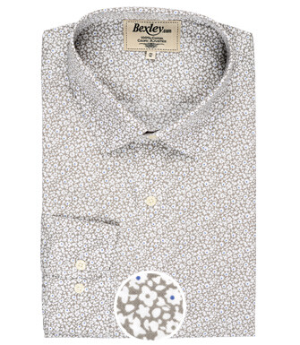 Blue cotton printed shirt with white and red patterns - EDALBERT