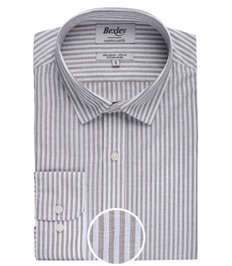 Taupe and White striped cotton linen shirt - EDIBERT