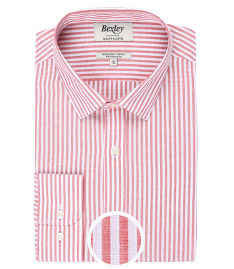 Linen cotton shirt with coral and white stripes - EDIBERT