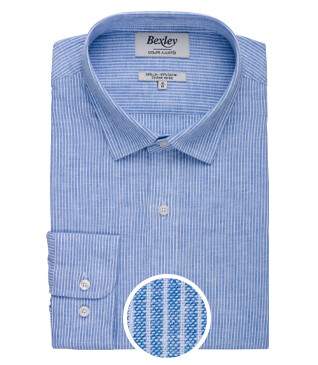 Blue & White trim cotton linen shirt - EDIBERT