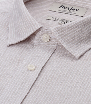 Beige & White trim cotton linen shirt - EDIBERT