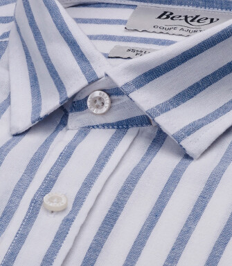Blue vintage Chambray & White cotton linen shirt - EDIBERT