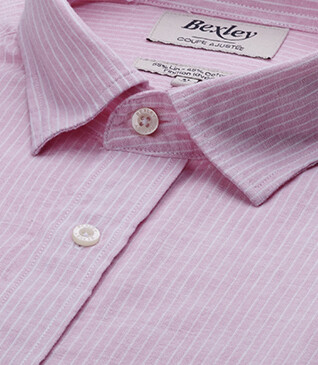 Pink & White trim cotton linen shirt - EDIBERT