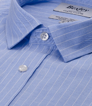 Blue & White trim cotton linen shirt - EDIBERT