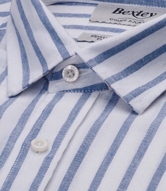 Cotton and linen striped shirt in white and blue grey - EDIBERT