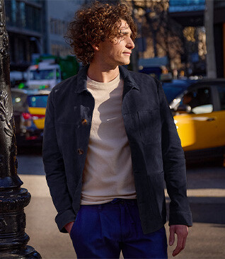 Navy Leather Jacket - FAUSTIN