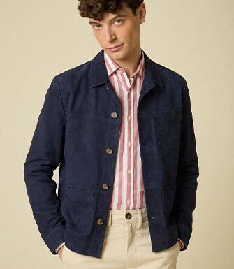 Navy  Leather Jacket - FAUSTIN