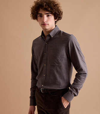 Chocolate Melange Flannel shirt with Pocket - ALEXANDER