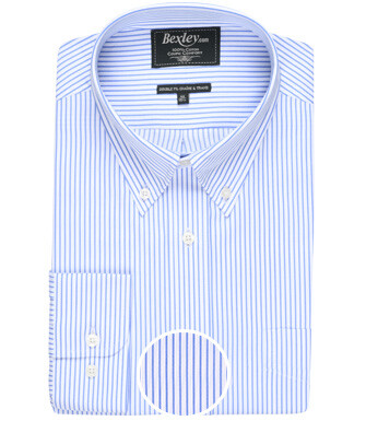 White shirt with blue stripes - Chest pocket - BRODERICK