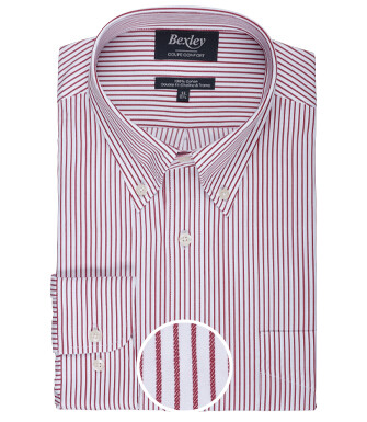 White flannel shirt with red stripes and chest pocket - BRODERICK