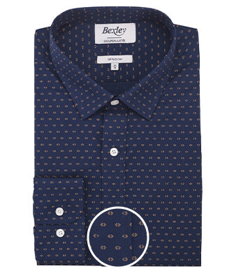 Navy printed shirt with cognac pattern - LÉONCE