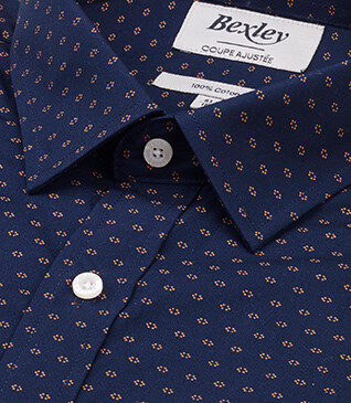 Navy printed shirt with cognac pattern - LÉONCE