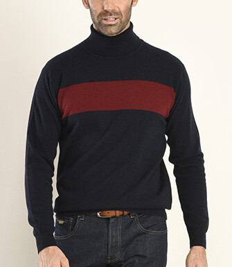 Navy and Dark Red wool roll-neck jumper - EMERY