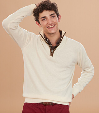 Unbleached half-zip wool jumper - KEITHY