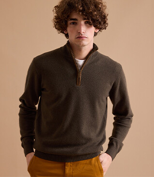 Khaki half-zip wool jumper - KEITHY