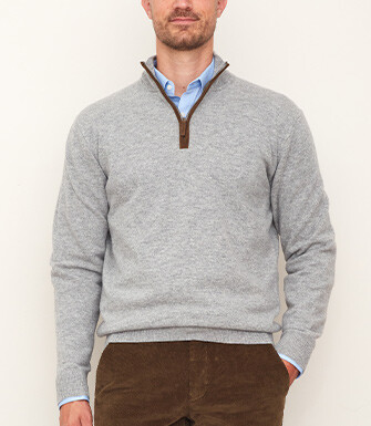 Grey Melange half-zip wool jumper - KEITHY