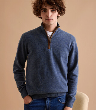 Prussian Blue half-zip wool jumper - KEITHY