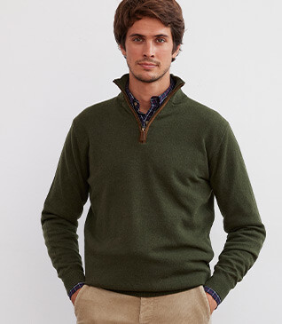 Green half-zip wool jumper - KEITHY