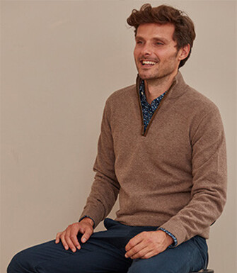 Brown Melange half-zip wool pullover - KEITHY