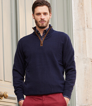 Navy half-zip wool jumper - KEITHY