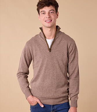 Brown Melange half-zip wool pullover - KEITHY