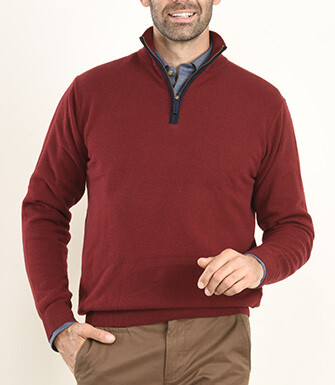 Dark Red half-zip wool pullover - KEITHY