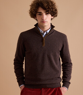 Dark Chocolate half-zip wool jumper - KEITHY